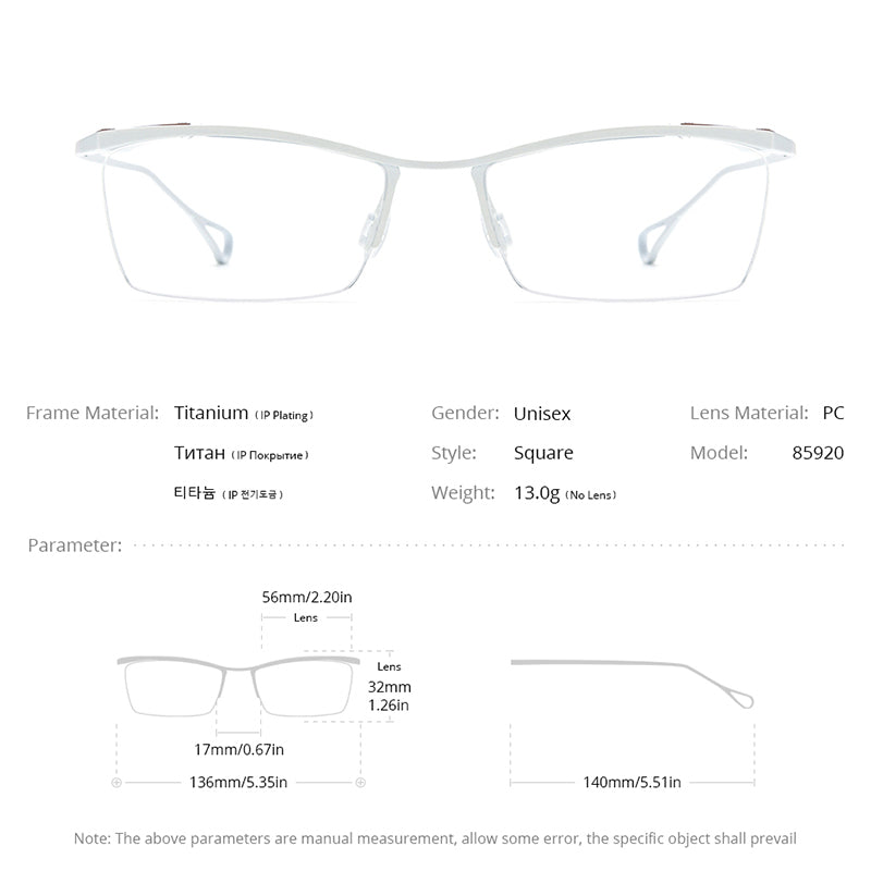 FONEX Titanium Glasses Frame Men Semi Rimless Square Eyeglasses 85920 ...