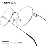 FONEX Titanium Alloy Glasses Frame Men Round Screwless Eyeglasses 98607