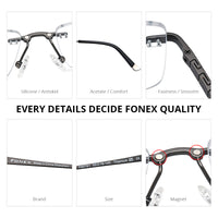 FONEX Titanium Glasses Frame Men Square Magnet Clip Rimless Eyeglasses F85761