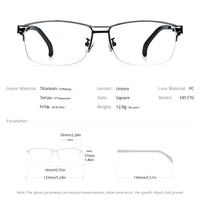 FONEX Titanium Glasses Frame Men Semi Rimless Square Eyeglasses F85770