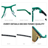 FONEX Pure Titanium Glasses Frame Men Square Magnet Clip Eyeglasses F85796