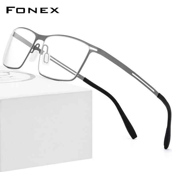 FONEX Titanium Glasses Frame Men Square Screwless Eyeglasses 874