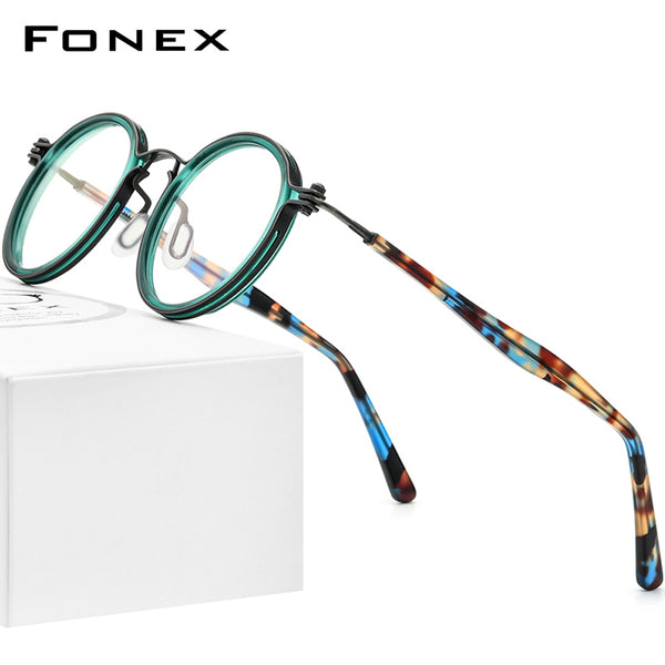 FONEX Acetat Titan Brillengestell Männer Runde Optische Brillen F85693