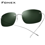 FONEX Titanium Men Square Rimless Screwless Polarized Sunglasses 85694