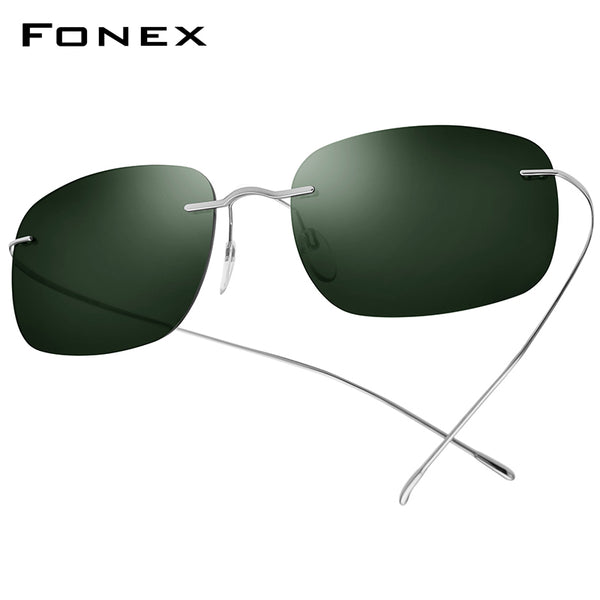 FONEX Titanium Men Square Rimless Screwless Polarized Sunglasses