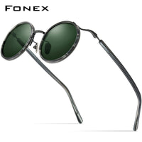 FONEX Titanium Acetate Herren UV400 Runde polarisierte Sonnenbrille F85676