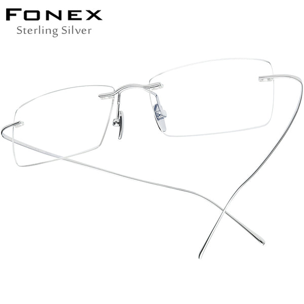 FONEXスターリングシルバーS800メガネフレームメンズリムレス光学眼鏡FS001