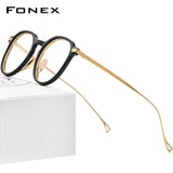 FONEX Acetate Titanium Glasses Frame Men Round Eyeglasses F85663
