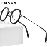FONEX Acetate Titanium Glasses Frame Men Polygon Eyeglasses F85677