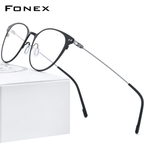 FONEX Titanium Glasses Frame Women Round Screwless Eyeglasses 8533