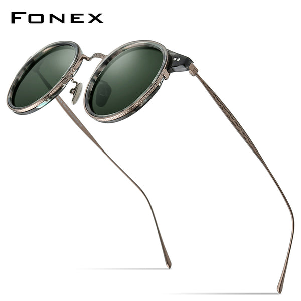 FOEX 티타늄 아세테이트 남성 라운드 UV400 편광 선글라스 850