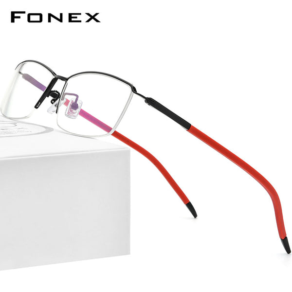 FONEX Titanium Glasses Men Half Square Eyeglasses F1015