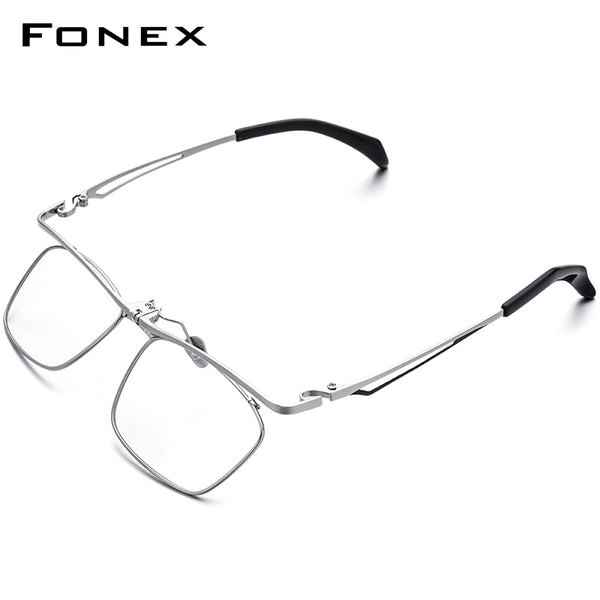 FONEX 180° 플립 티타늄 안경 프레임 남성용 사각 광학 안경 F8043