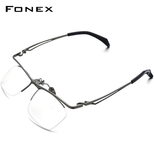 FONEX180°フリップチタンメガネフレームメンズスクエアハーフリムレス光学眼鏡F8044