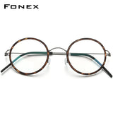 FONEX Titanium Alloy Glasses Frame Men Round Screwless Eyeglasses 98636