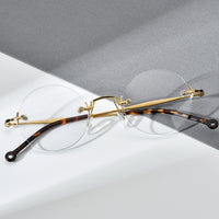 FONEX Titanium Glasses Frame Men Rimless Round Eyeglasses F9141