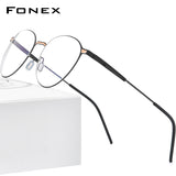 FONEX Legierung Brillengestell Herren Runde schraubenlose Brille F1014