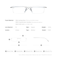 FONEXスターリングシルバーS800メガネフレームメンズリムレス光学眼鏡FS001