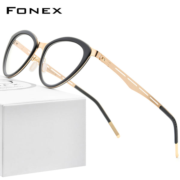 FONEX Legierung Brillengestell Frauen Cat Eye Schraubenlose Brille F1008