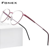 FONEX Legierung Brillengestell Herren Runde schraubenlose Brille F1014