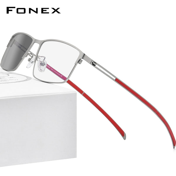 FONEX Photochromic Grey Alloy Glasses Frame Men Screwless Eyeglasses FAB1010