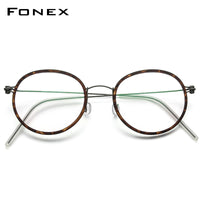 FONEX Titanium Glasses Frame Men Round Screwless Eyeglasses 7512