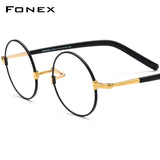 FONEX Pure Titanium Glasses Frame Men Round Eyeglasses F85735