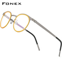 FONEX Alloy Glasses Frame Men Round Screwless Eyeglasses 98625