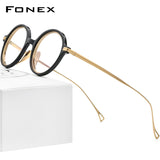 FONEX Acetate Kính Titan Gọng kính Tròn Nam Kính mắt quang học F85664