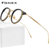 FONEX Acetat Titan Brillengestell Herren Runde Optische Brille 850