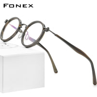 FONEX Acetate Alloy Glasses Frame Men Round Screwless Eyewear F1024