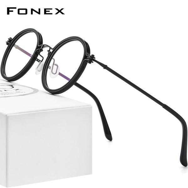 FONEX Acetat Titan Brillengestell Männer Runde optische Brillen F85692