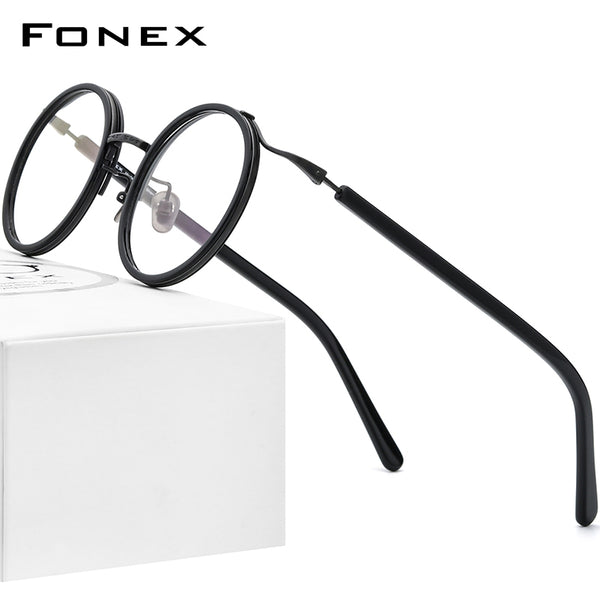 FONEX Acetate Titanium Glasses Frame Men Retro Vintage Round 