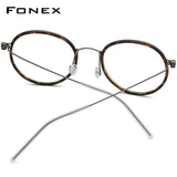 FONEX Titanium Glasses Frame Men Round Screwless Eyeglasses 7512