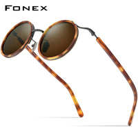 FONEX Titanium Acetate Herren UV400 Runde polarisierte Sonnenbrille F85676
