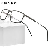 FONEX合金メガネ男性近視光学スクエアスクリューレス眼鏡F1022