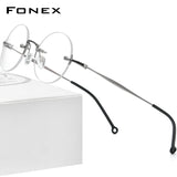 FONEX Titanium Brillengestell Herren Randlose Runde Optische Brille F9141