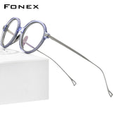 FONEX Acetate Kính Titan Gọng kính Tròn Nam Kính mắt quang học F85664