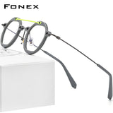 FONEX Acetat Titan Brillengestell Männer Runde Optische Brillen F85712