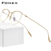 FONEX Acetate Titanium Glasses Frame Men Round Eyeglasses DTX131
