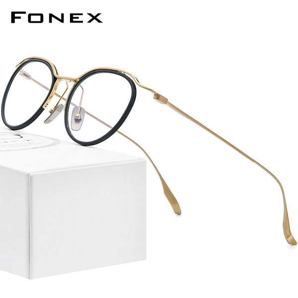 FONEX Acetate Titanium Glasses Frame Men Round Eyeglasses DTX131