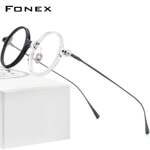 FONEX Acetat Titan Brillengestell Damen Runde Brille F85701