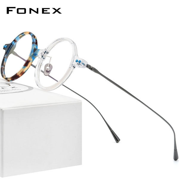 FONEX Acetate Titanium Glasses Frame Women Round Eyeglasses F85701