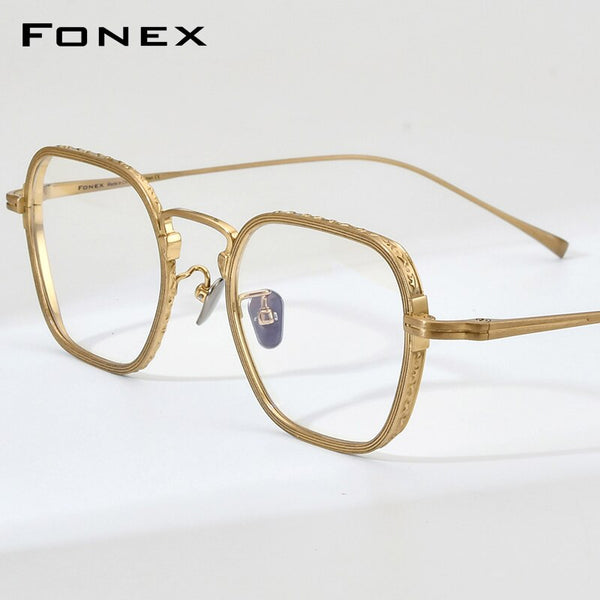 FONEX Pure Titanium Glasses Frame Men New Retro Vintage Square