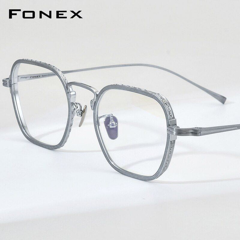 FONEX Pure Titanium Glasses Frame Men New Retro Vintage Square Eyeglasses  Eyewear KJ53 – FONEX-Eyeglasses