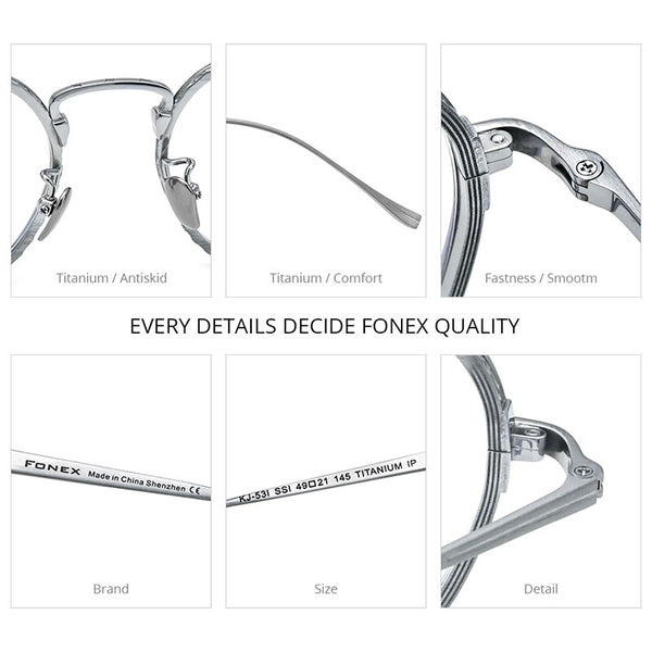 FONEX Pure Titanium Glasses Frame Men New Retro Vintage