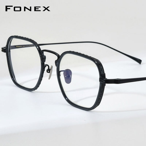 FONEX Pure Titanium Glasses Frame Men New Retro Vintage Square