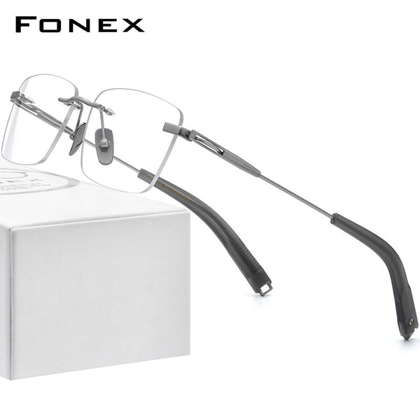 FONEX Pure Titanium Glasses Frame Men New Retro Vintage Rimless