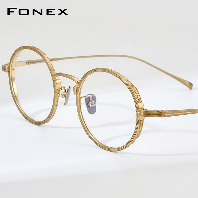 FONEX Pure Titanium Glasses Frame Men Retro Round Eyeglasses FONEX Pure Titanium Glasses Frame Men Retro Round Eyeglasses
