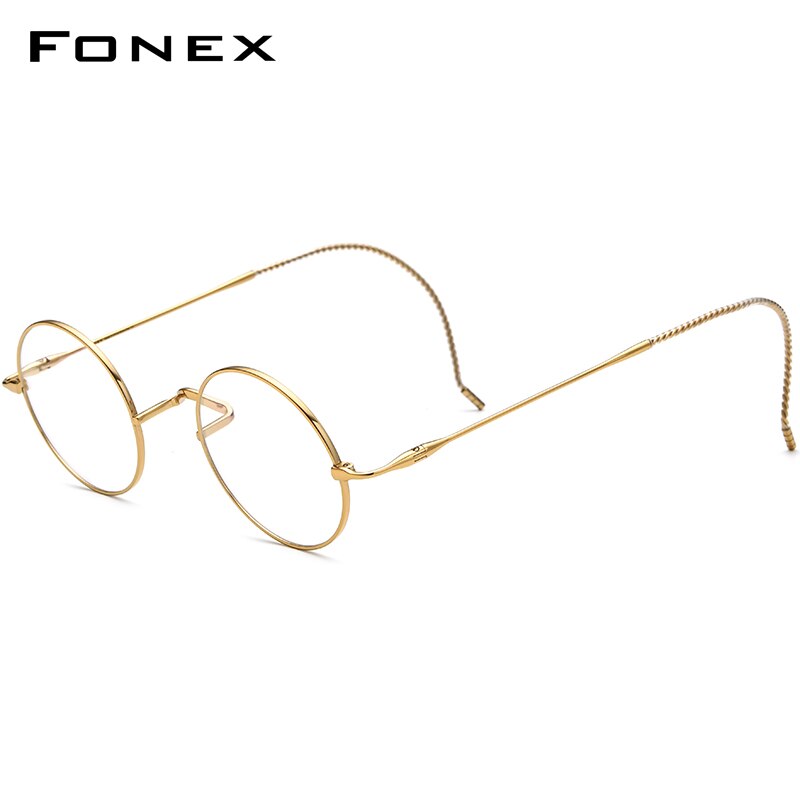 FONEX Pure Titanium Glasses Frame Men Retro Round Eyeglasses